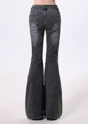 Silm Fit Blue Tasseled Patchwork Denim Bell-bottom Trousers Spring