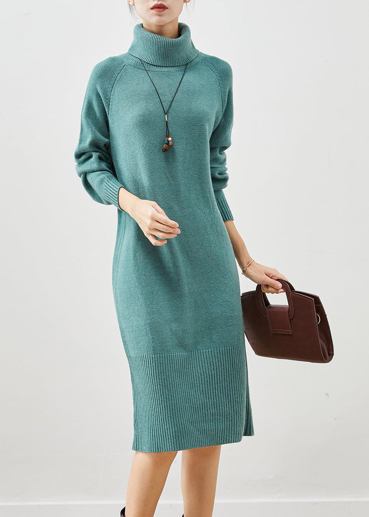 Silm Fit Blue Turtle Neck Thick Knit Dress Winter