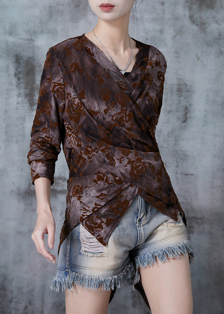 Silm Fit Chocolate Asymmetrical Tie Dye Jacquard Cotton Shirt Spring