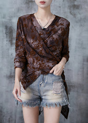 Silm Fit Chocolate Asymmetrical Tie Dye Jacquard Cotton Shirt Spring