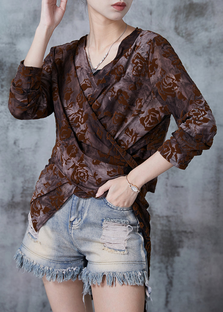 Silm Fit Chocolate Asymmetrical Tie Dye Jacquard Cotton Shirt Spring