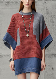 Silm Fit Colorblock Patchwork Denim Sweater Dress Batwing Sleeve