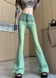 Silm Fit Green High Waist Denim Bell-bottom Trousers Spring