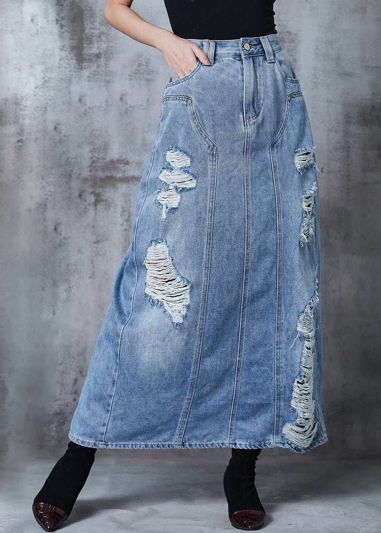 Silm Fit Light Blue High Waist Denim Ripped Skirt Summer