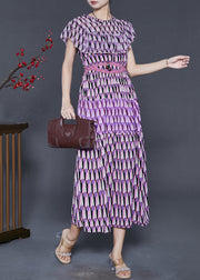 Silm Fit Purple Print Chiffon Dresses Cloak Sleeves