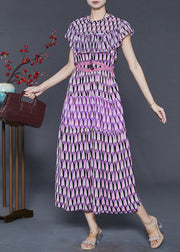 Silm Fit Purple Print Chiffon Dresses Cloak Sleeves