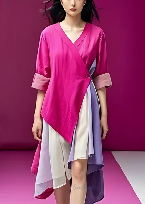 Silm Fit Rose Asymmetrical Patchwork Cotton Dresses Summer