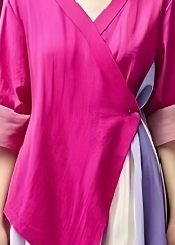 Silm Fit Rose Asymmetrical Patchwork Cotton Dresses Summer