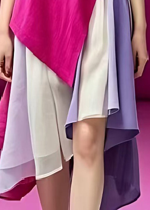Silm Fit Rose Asymmetrical Patchwork Cotton Dresses Summer