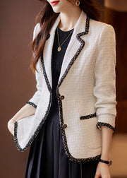 Silm Fit White Woolen Jacket Notched Pockets Spring