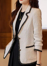 Silm Fit White Woolen Jacket Notched Pockets Spring