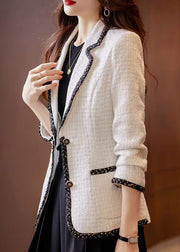 Silm Fit White Woolen Jacket Notched Pockets Spring