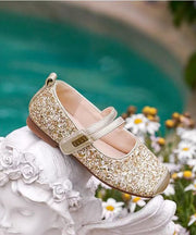 Silver Flat Shoes For Kids Girls Faux Leather Buckle Strap Sequins