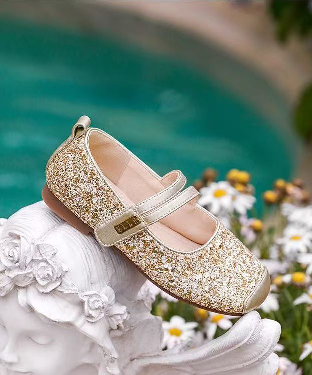 Silver Flat Shoes For Kids Girls Faux Leather Buckle Strap Sequins