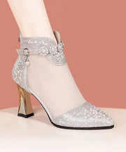 Silver High Heel Tulle Boots New Water Diamond Pointed Head
