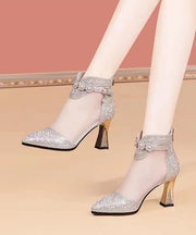 Silver High Heel Tulle Boots New Water Diamond Pointed Head