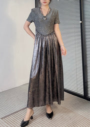 Silver Patchwork Maxi Dress Short Sleeve