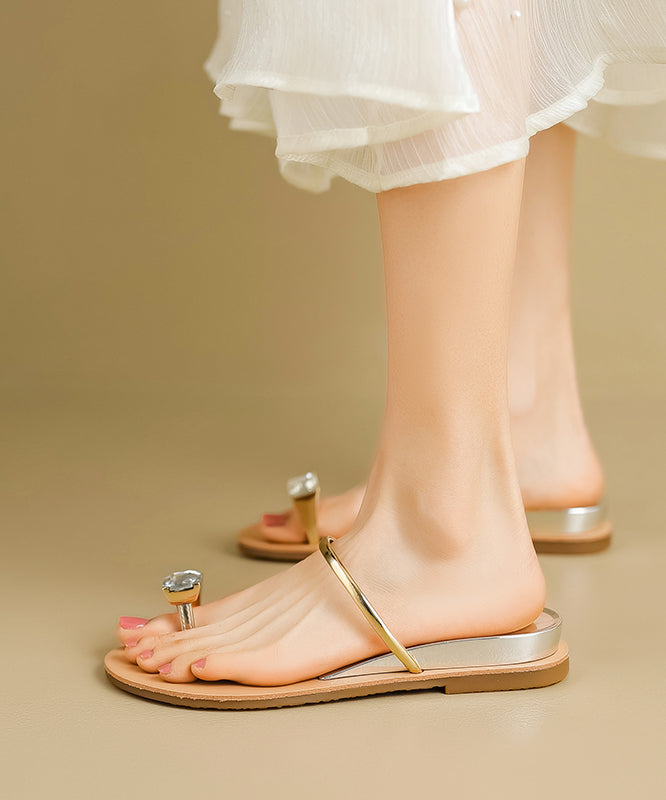 Silver Water Diamond Versatile Flat Bottomed Clip Toe Slide Sandals