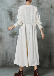 Simple Apricot Embroidered Cotton Vacation Dresses Spring