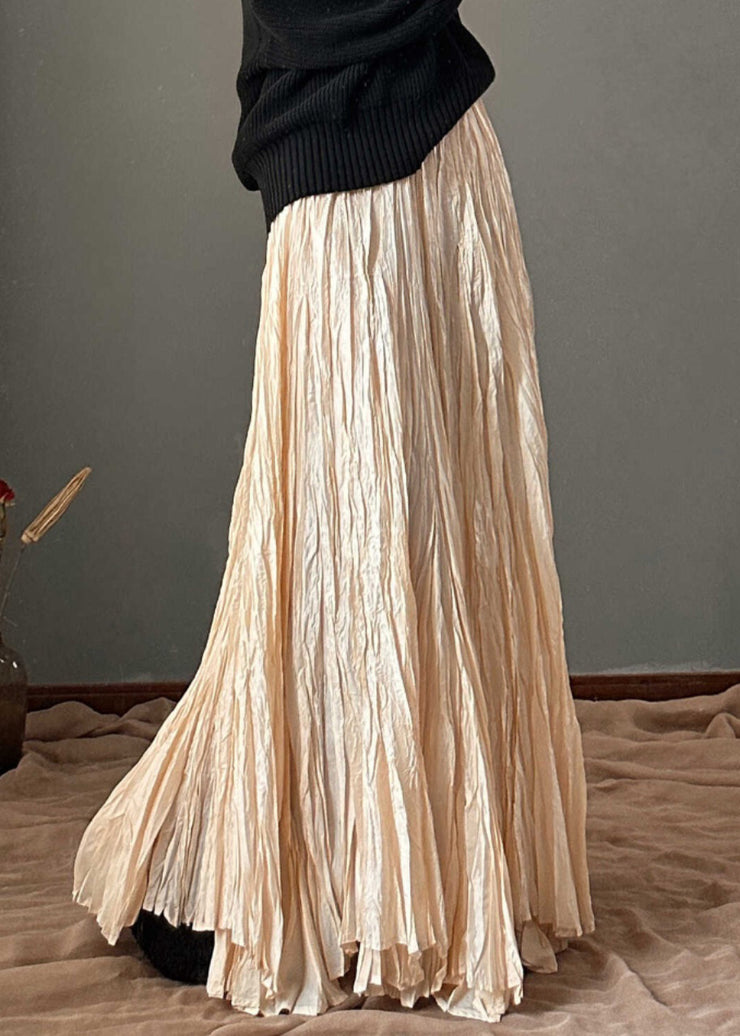 Simple Apricot High Waist Wrinkled A Line Skirt Spring