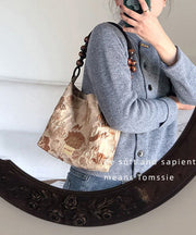 Simple Apricot Jacquard Original Design Canvas Satchel Handbag