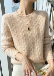 Simple Apricot O Neck Thick Warm Cashmere Knit Sweaters Winter