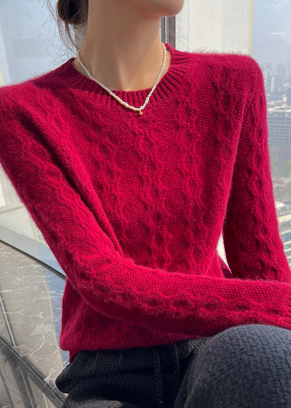 Simple Apricot O Neck Thick Warm Cashmere Knit Sweaters Winter