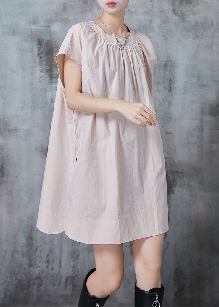 Simple Apricot Oversized Side Open Cotton Day Dress Summer