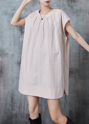 Simple Apricot Oversized Side Open Cotton Day Dress Summer