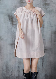 Simple Apricot Oversized Side Open Cotton Day Dress Summer