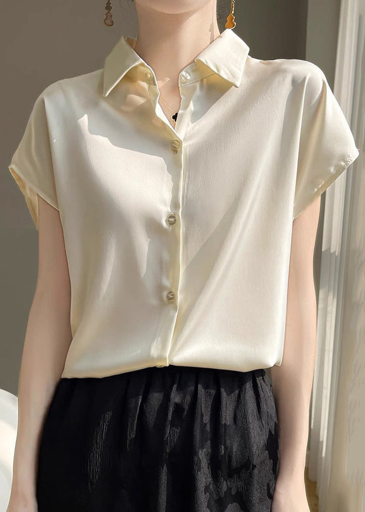 Simple Apricot Peter Pan Collar Button Silk Shirt Summer