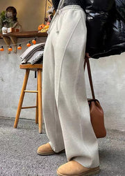 Simple Apricot Pockets Elastic Waist Woolen Pants Winter