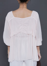 Simple Apricot Square Collar Chiffon Blouses Spring