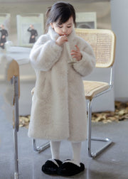 Simple Apricot Stand Collar Girls Mink Velvet Long Coats Winter