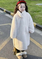 Simple Apricot Stand Collar Girls Mink Velvet Long Coats Spring