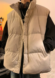 Simple Apricot Zip Up Pockets Solid Men Puffer Vest Winter