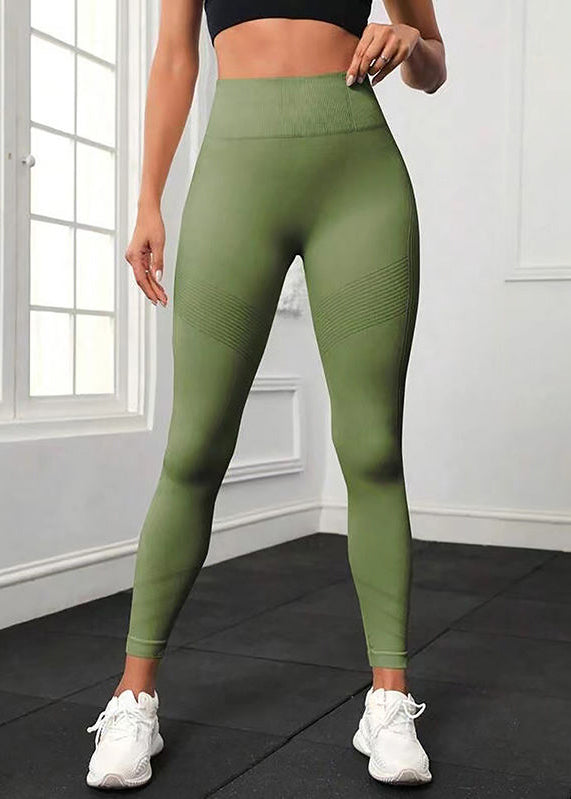 Simple Army Green High Waist Butt Scrunch Nylon Yoga Pants