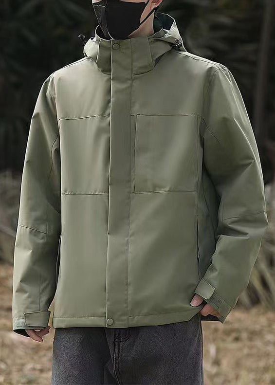 Simple Army Green Hooded Solid Oversized Cotton Mens Coats Spring