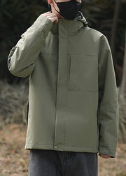 Simple Army Green Hooded Solid Oversized Cotton Mens Coats Spring