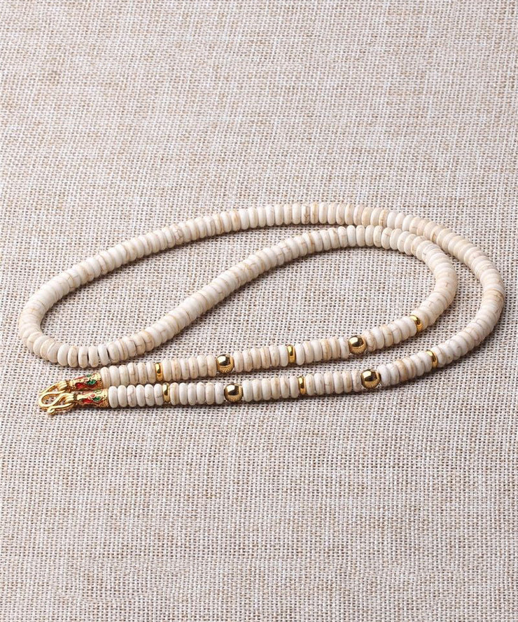 Simple Beige Alloy Coconut Shell Beading Graduated Bead Necklace