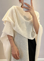 Simple Beige Hollow Out Sold Knit Cape Winter