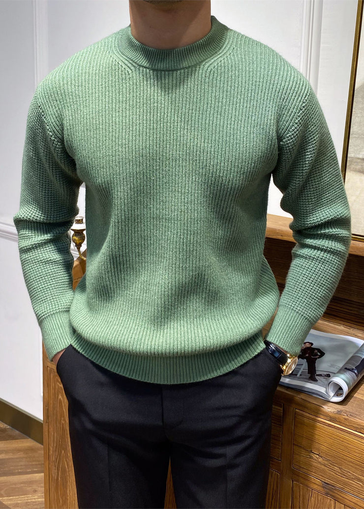 Simple Beige O Neck Solid Knit Men Sweater Spring