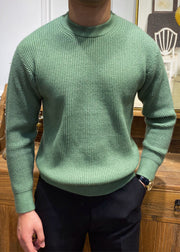 Simple Beige O Neck Solid Knit Men Sweater Spring