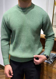 Simple Beige O Neck Solid Knit Men Sweater Spring