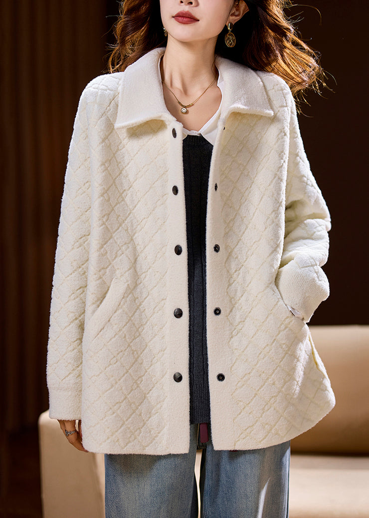 Simple Beige Pockets Button Solid Woolen Coats Spring