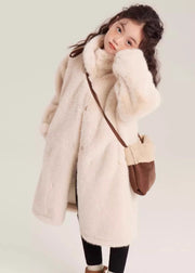 Simple Beige Stand Collar Girls Mink Velvet Maxi Coat Winter