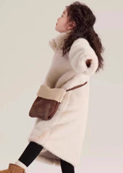 Simple Beige Stand Collar Girls Mink Velvet Maxi Coat Spring