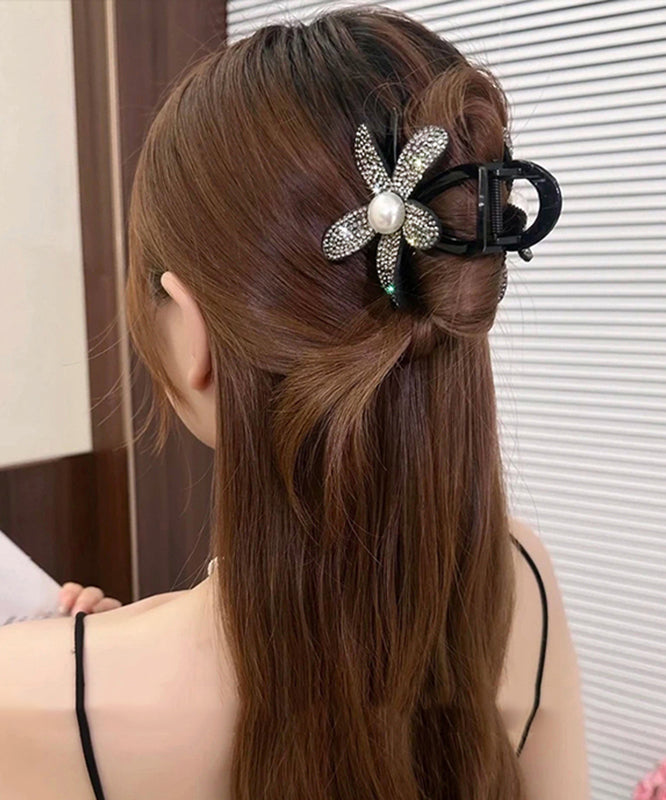 Simple Black Alloy Zircon Crystal Floral Hairpin