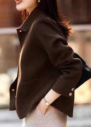 Simple Black Button Pockets Patchwork Woolen Coats Fall