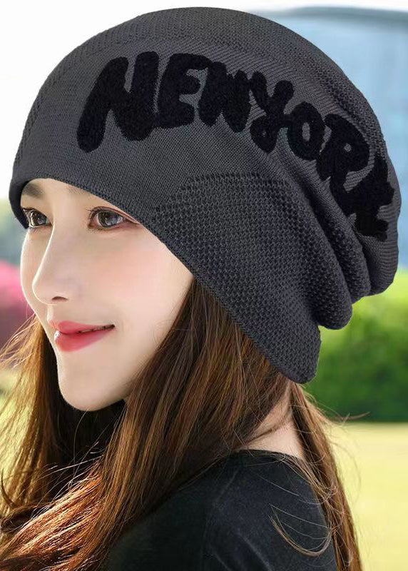 Simple Black Comfy Letter Embroidery Knit Boonie Hat